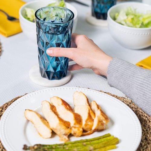  [아마존베스트]Chefs Star Glass Water Cups: 13.5 Oz Highball Drinking Glasses for Juice, Cocktails, Beer, Iced Coffee - Tumbler Glassware Sets for Kitchen and Bar - Clear Blue Drinkware, 3 Piece