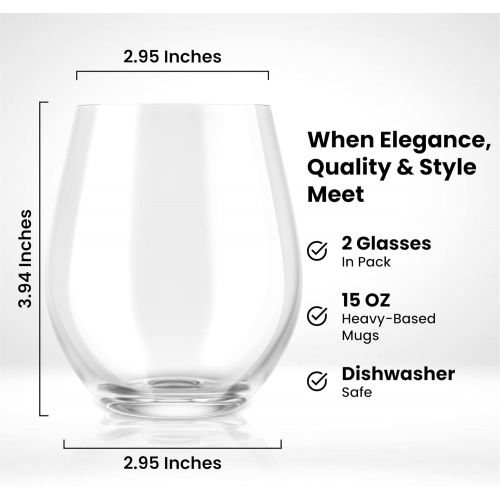  [아마존베스트]Chefs Star Stemless Wine Glasses Set of 2 - 15 0z. Oversized Wine Glass - Made from BPA-Free, Sturdy Glass - Dishwasher Safe - Perfect to Use As Red Wine Glasses or White Wine Glas