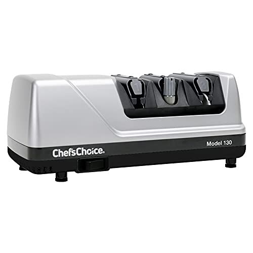  Chef’sChoice 130 Professional Electric Knife Sharpening Station for Straight and Serrated Knives Diamond Abrasives and Precision Angle Guides Made in USA, 3-Stages, Platinum