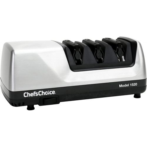  Chef’sChoice ChefsChoice 0115207 Hone Electric Knife Sharpener for 15 and 20-degree Knives 100% Diamond Abrasive Stropping Precision Guides for Straight and Serrated Edges, 3-Stage, Gray