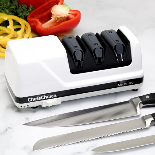  Chef’sChoice 120 Diamond Hone EdgeSelect Professional Electric Knife Sharpener for 20-Degree Edges Diamond Abrasives Precision Guides for Straight and Serrated Knives Made in USA,