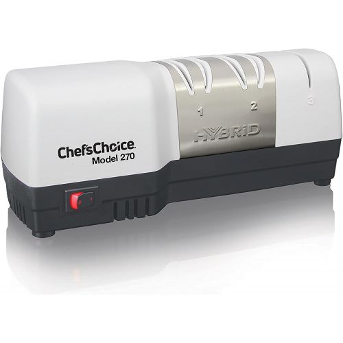  Chef’sChoice ChefsChoice 270 Hybrid Diamond Hone Knife Sharpener Combines Electric and Manual Sharpening for Straight and Serrated 20-Degree Knives Made in USA, 3-Stage, White