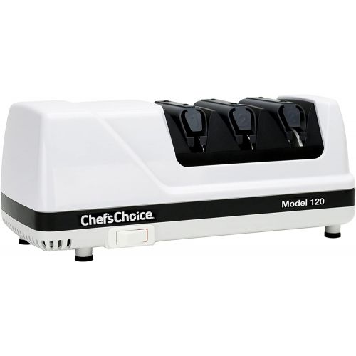  Chef’sChoice ChefsChoice Hone EdgeSelect Professional Electric Knife Sharpener for 20-Degree Edges Diamond Abrasives Precision Guides for, Straight and Serrated Knives Made in USA, 3-Stage, Whi