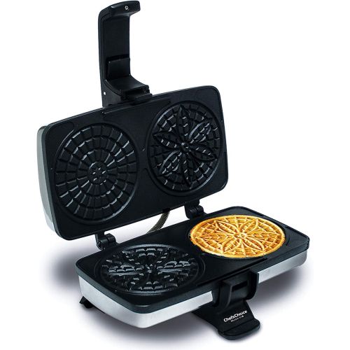  Chef%E2%80%99sChoice Chef’sChoice 834 PizzellePro Toscano Nonstick Pizzelle Maker Features Baking Indicator Light Consistent Even Heat Press Delicious Pizzelles in Seconds, 2-Slice, Silver: Electric Pi