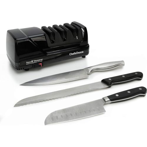  Chef’sChoice ChefsChoice 15XV EdgeSelect Professional Electric Knife Straight and Serrated Knives Diamond Abrasives Patented Sharpening System, 3-Stage, Black