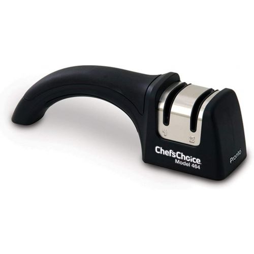  Chef’sChoice ChefsChoice 464 Pronto Diamond Hone Manual Knife Sharpener For Serrated and Straight Knives Diamond Abrasives Easy and Secure Grip Compact Design Made in USA, 2-Stage, Black