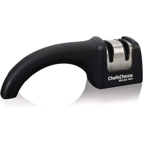  Chef’sChoice ChefsChoice 464 Pronto Diamond Hone Manual Knife Sharpener For Serrated and Straight Knives Diamond Abrasives Easy and Secure Grip Compact Design Made in USA, 2-Stage, Black