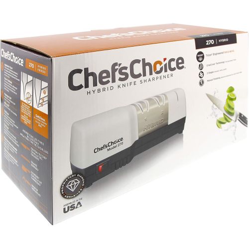  Chef’sChoice ChefsChoice 270 Hybrid Diamond Hone Knife Sharpener Combines Electric and Manual Sharpening for Straight and Serrated 20-Degree Knives Made in USA, 3-Stage, White