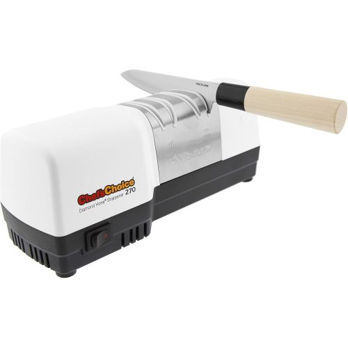  Chef’sChoice ChefsChoice 270 Hybrid Diamond Hone Knife Sharpener Combines Electric and Manual Sharpening for Straight and Serrated 20-Degree Knives Made in USA, 3-Stage, White