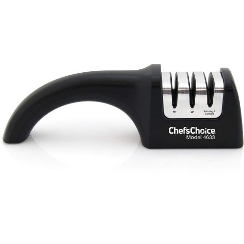  Chef’sChoice ChefsChoice 4633 AngleSelect Diamond Hone Professional Manual Knife Sharpener for Straight and Serrated Knives with Precise Angle Control Compact Footprint Made in USA, 3-Stage, Bl