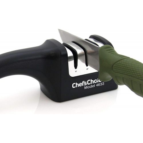  Chef’sChoice ChefsChoice 4633 AngleSelect Diamond Hone Professional Manual Knife Sharpener for Straight and Serrated Knives with Precise Angle Control Compact Footprint Made in USA, 3-Stage, Bl