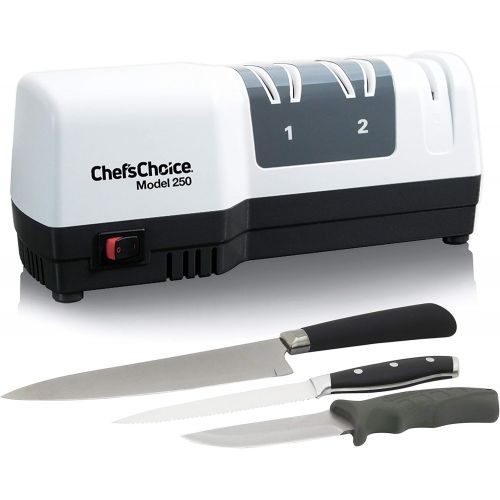  Chef’sChoice ChefsChoice 250 Diamond Hone Hybrid Sharpener Combines Electric and Manual Sharpening for Straight and Serrated 20-degree Knives Uses Diamond Abrasives for Sharp Durable Edges, 3-S