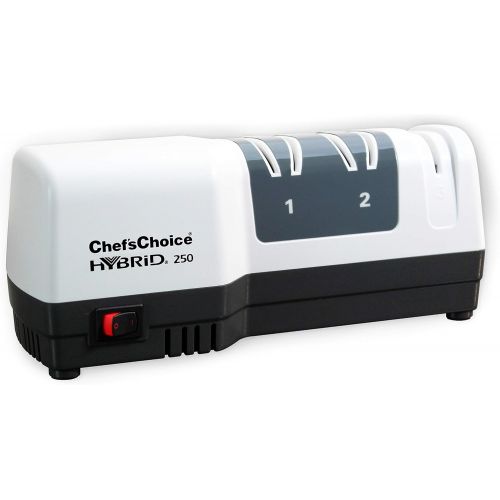  Chef’sChoice ChefsChoice 250 Diamond Hone Hybrid Sharpener Combines Electric and Manual Sharpening for Straight and Serrated 20-degree Knives Uses Diamond Abrasives for Sharp Durable Edges, 3-S