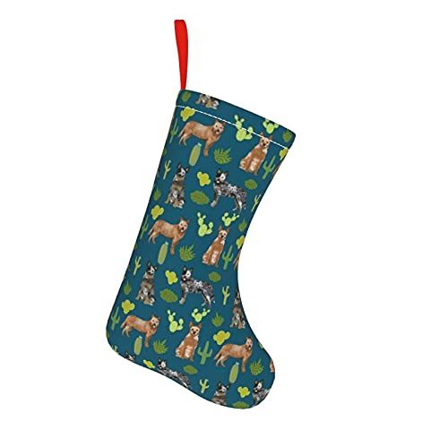  chegna Australian Cattle Dog Blue Red Heelers Cactus Sapphire Christmas Stockings- 10 Inch Christmas Stockings Fireplace Hanging Stockings for Family Christmas Decoration Holiday S