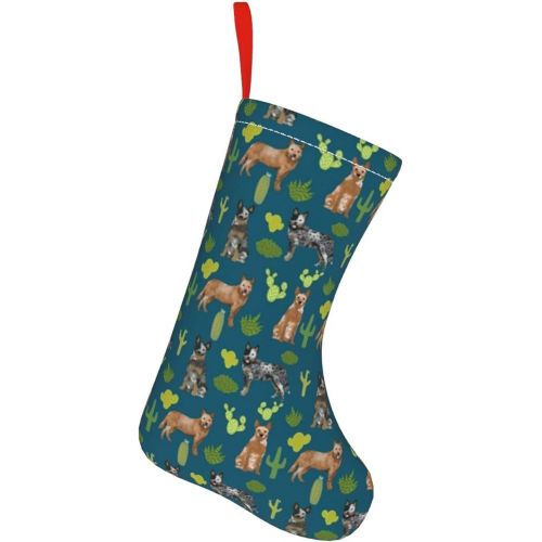  chegna Australian Cattle Dog Blue Red Heelers Cactus Sapphire Christmas Stockings- 10 Inch Christmas Stockings Fireplace Hanging Stockings for Family Christmas Decoration Holiday S