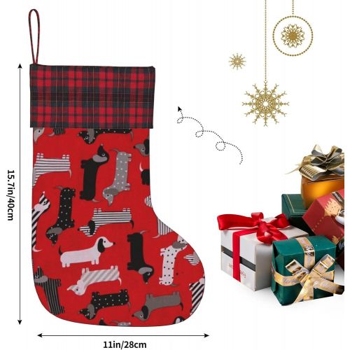 chegna Red Dogs Dachshund Christmas Stockings- 15.7 Inch Christmas Stockings Fireplace Hanging Stockings for Family Christmas Decoration Holiday Season Party Decor
