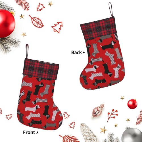  chegna Red Dogs Dachshund Christmas Stockings- 15.7 Inch Christmas Stockings Fireplace Hanging Stockings for Family Christmas Decoration Holiday Season Party Decor