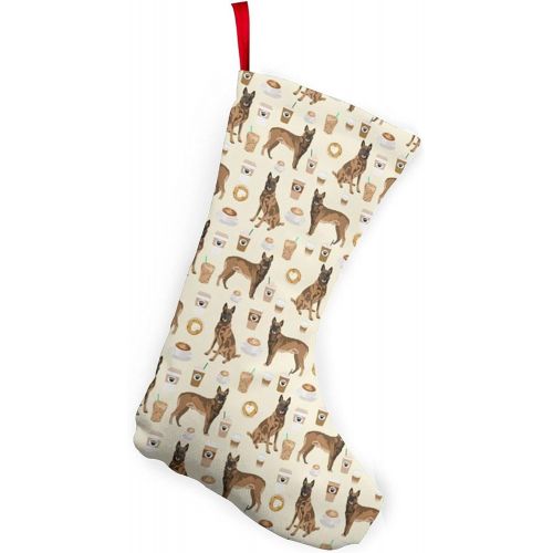  chegna Belgian Malinois Coffee Cute Dog Design Christmas Stockings- 10 Inch Christmas Stockings Fireplace Hanging Stockings for Family Christmas Decoration Holiday Season Party Dec