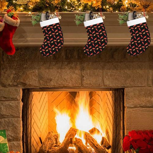  chegna Chili Pepper On Black Christmas Stockings- 16 Inch Christmas Stockings Fireplace Hanging Stockings for Family Christmas Decoration Holiday Season Party Decor