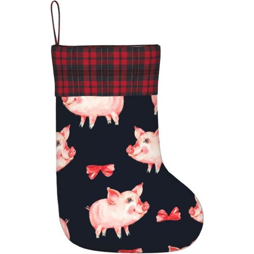 chegna Cute Piggy Red Bow Animal Pig Print Christmas Stockings- 15.7 Inch Christmas Stockings Fireplace Hanging Stockings for Family Christmas Decoration Holiday Season Party Decor