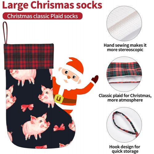  chegna Cute Piggy Red Bow Animal Pig Print Christmas Stockings- 15.7 Inch Christmas Stockings Fireplace Hanging Stockings for Family Christmas Decoration Holiday Season Party Decor