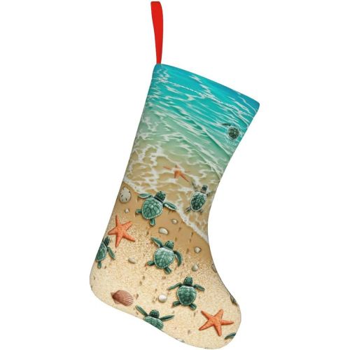  chegna Turtle Starfish Beach Christmas Stockings- 10 Inch Christmas Stockings Fireplace Hanging Stockings for Family Christmas Decoration Holiday Season Party Decor