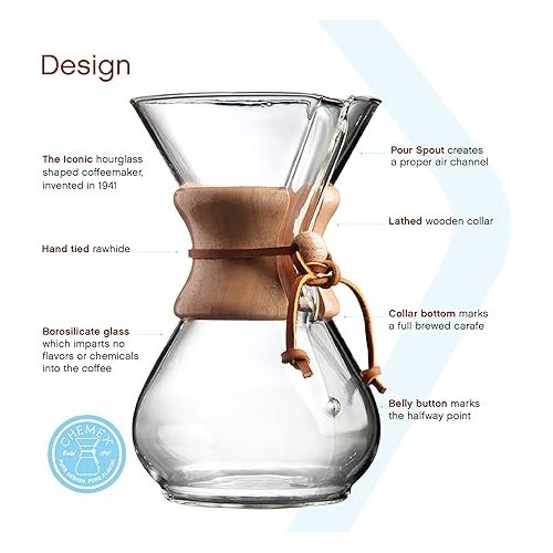  Chemex Pour-Over Glass Coffeemaker - Classic Series - 6-Cup - Exclusive Packaging