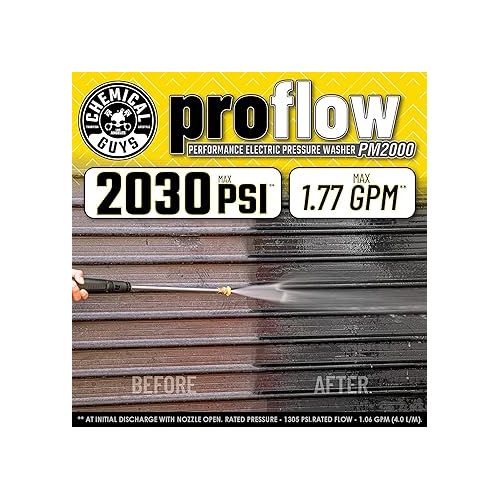  Chemical Guys EQP408 ProFlow Performance Electric Pressure Washer PM2000, 14.5-Amp, 2030 Max PSI, Max 1.77 GPM, Includes 5 Full Range QC Tips, Cleans Cars, Patios, Driveways, Homes and More