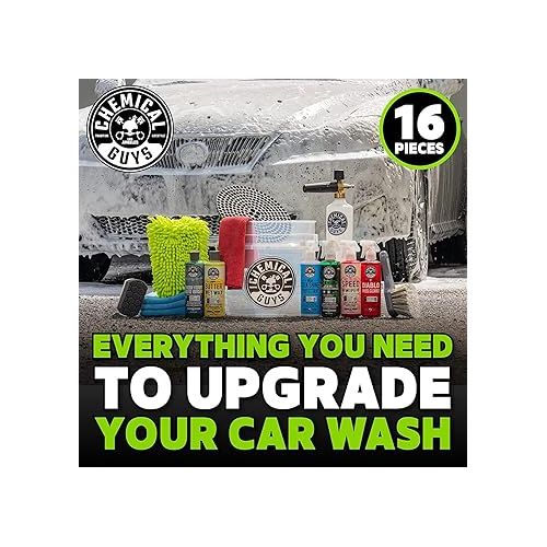  Chemical Guys HOL169 16-Piece Arsenal Builder Car Wash Kit with Foam Cannon, Bucket and (6) 16 oz Car Care Cleaning Chemicals, Gift for Car & Truck Lovers, Dads and DIYers (Works w/Pressure Washers)