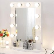 Chende 25.6 x 19.7 Inches Hollywood Vanity Mirror with Replaceable LED Bulbs, Lighted Mirror for Wall with Dimmer and US Outlet, Gloss Aluminum Framed Mirror for Bedroom Vanity