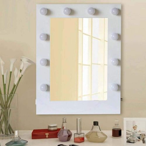  Chende Large Lighted Vanity Mirror in Bedroom Vanity Set, Hollywood Mirror with Bright Light Bulbs for Makeup, Wall Mounted or Standing, 25.6 x 19.7