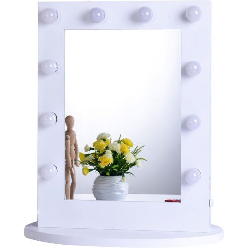  Chende Large Lighted Vanity Mirror in Bedroom Vanity Set, Hollywood Mirror with Bright Light Bulbs for Makeup, Wall Mounted or Standing, 25.6 x 19.7