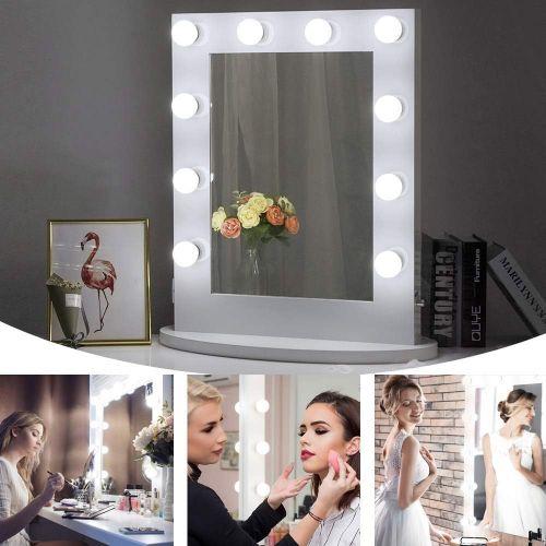  Chende Large Lighted Vanity Mirror in Bedroom Vanity Set, Hollywood Mirror with Bright Light Bulbs for Makeup, Wall Mounted or Standing, 25.6 x 19.7