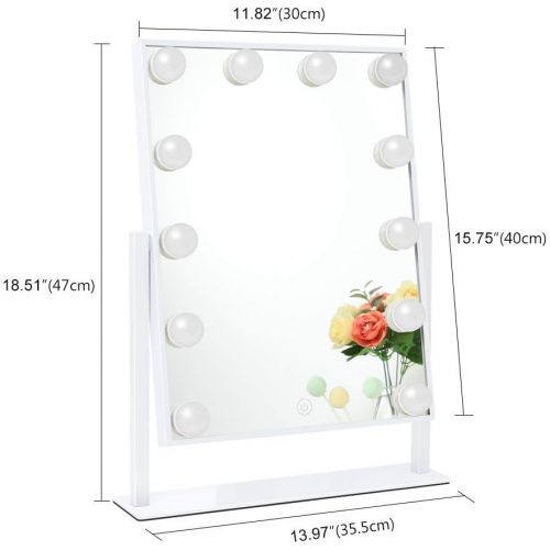  Chende Lighted Vanity Mirror with Dimmable LED Bulbs, Hollywood Style Makeup Mirror with Lights for Touch Control Design, 3 Different Lighting Settings (4030 White)
