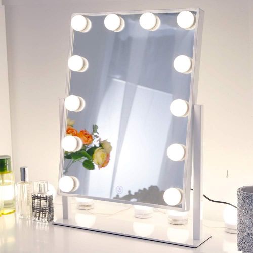  Chende Lighted Vanity Mirror with Dimmable LED Bulbs, Hollywood Style Makeup Mirror with Lights for Touch Control Design, 3 Different Lighting Settings (4030 White)