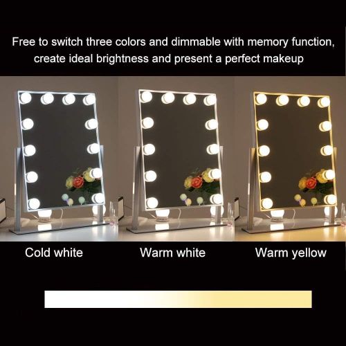  Chende Lighted Vanity Mirror with Dimmable LED Bulbs, Hollywood Style Makeup Mirror with Lights for Touch Control Design, 3 Different Lighting Settings (4030 White)