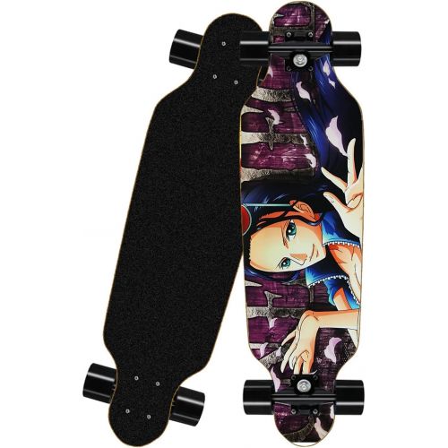  chengnuo Complete Skateboards Girls Mini Longboard 8 Layer Cruiser Deck Anime Series Board Surface ONE Piece 31 Inch Skateboard