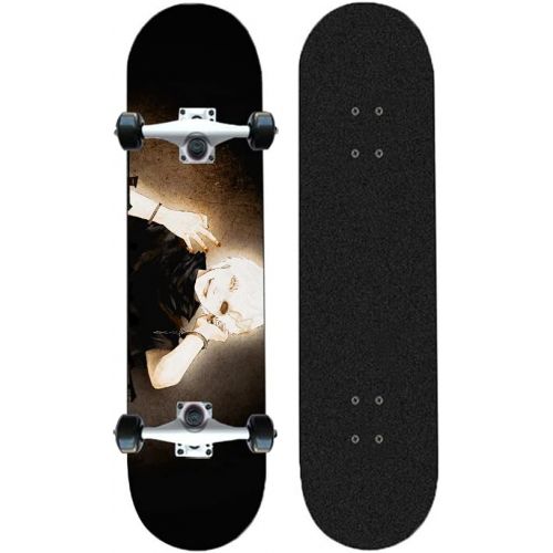  chengnuo Cruiser Skateboard 31inch Anime Beginner Skateboards Double Kick Board Outdoor Sports - White-haired Boy