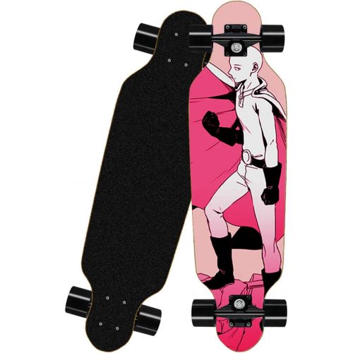  chengnuo Skateboards Professional 8 Layer Deck Cruiser 31 Inch Complete Anime Boys Board Surface ONE Punch-Man Series Mini Longboard Pink