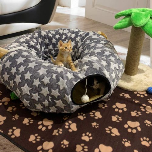  Chengyu Cat Dog Tunnel Bed with Cushion Tube Toys Plush Large Diameter Longer Crinkle Collapsible 3 Way for Large Cats Kittens Kitty Small Puppy Outdoor 6FT