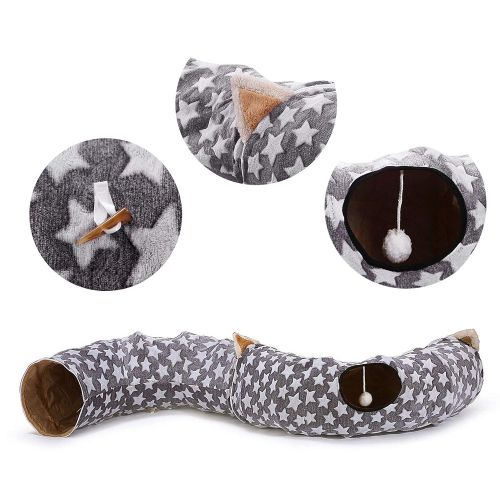  Chengyu Cat Dog Tunnel Bed with Cushion Tube Toys Plush Large Diameter Longer Crinkle Collapsible 3 Way for Large Cats Kittens Kitty Small Puppy Outdoor 6FT