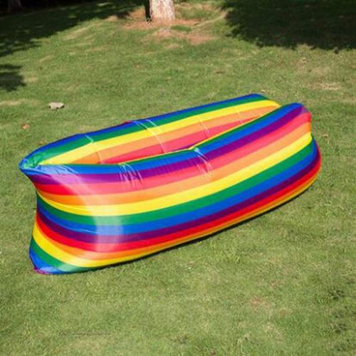  Chenjinxiang01 Air Sofa, Ultra Light Rainbow Stripe Outdoor Lazy Inflatable Sofa Portable Sleeping Bag Foldable Air Bed, Gift (Color : Rainbow Stripes, Size : 2005070cm)