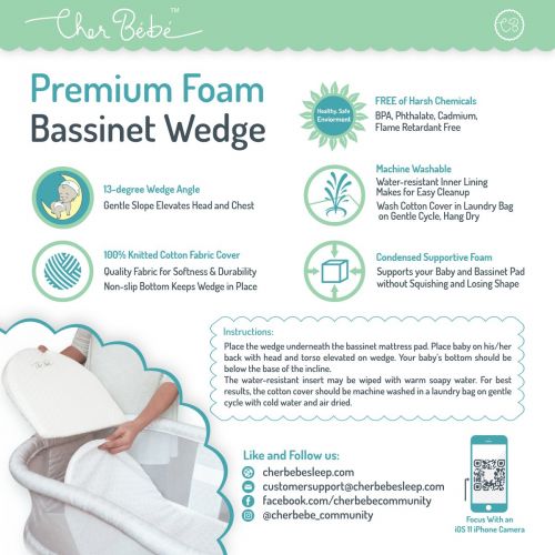  [아마존베스트]Cher Bebe Oval Bassinet Wedge Pillow for Acid Reflux | High Incline for Colic | Cotton & Waterproof Covers...