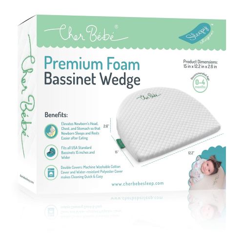  [아마존베스트]Cher Bebe Oval Bassinet Wedge Pillow for Acid Reflux | High Incline for Colic | Cotton & Waterproof Covers...