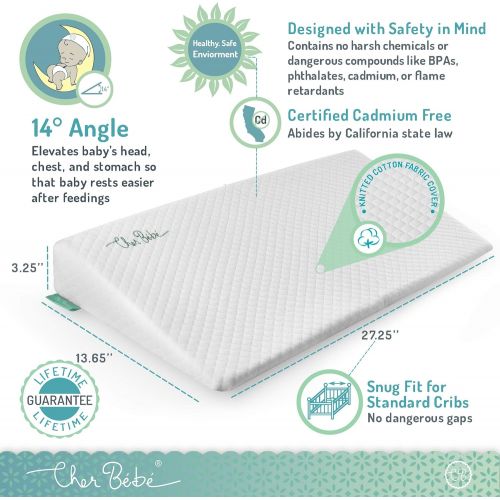  Cher Bebe Crib Wedge for Reflux & Colic | High Incline and Foldable | Cotton & Waterproof Covers | Baby Sleep Positioner for Over or Under The Mattress | Newborns Sleep Solution (S