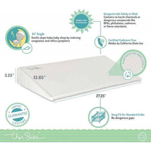  Cher Bebe Crib Wedge for Reflux & Colic | High Incline and Foldable | Cotton & Waterproof Covers | Baby Sleep Positioner for Over or Under The Mattress | Newborns Sleep Solution (S