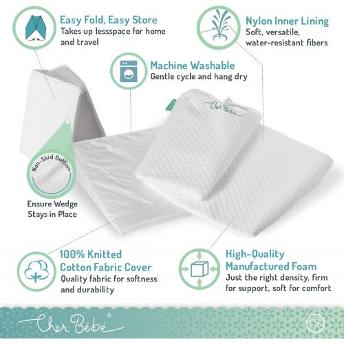  Cher Bebe Crib Wedge for Reflux & Colic | High Incline and Foldable | Cotton & Waterproof Covers | Baby Sleep Positioner for Over or Under The Mattress | Newborns Sleep Solution (S