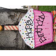 Cherables Happy Birthday Cupcake Yard Stake - Boy or Girl Birthday Wood Outdoor Sign