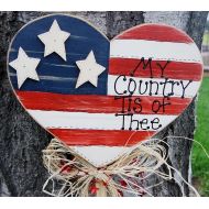 /Cherables Patriotic Flag in Heart Shape - Wood Yard Stick - Sign - 4th of July Decoration