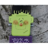 Cherables Frankie Trick or Treat Yard Decoration - Halloween Frankenstein Wood Sign